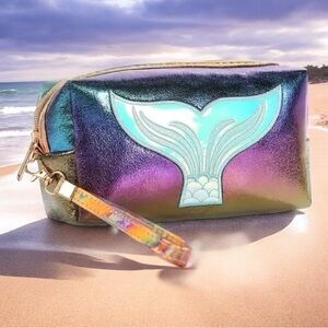 🆕 Waterproof Laser Embossed Mermaid Tail Makeup Cosmetic Bag With Handle 🧜‍♀️